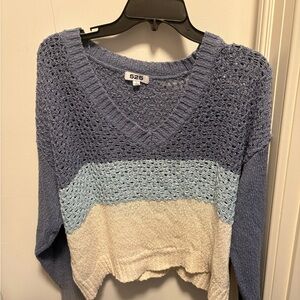 525 America Women's V-Neck Sweater in Blue and Cream